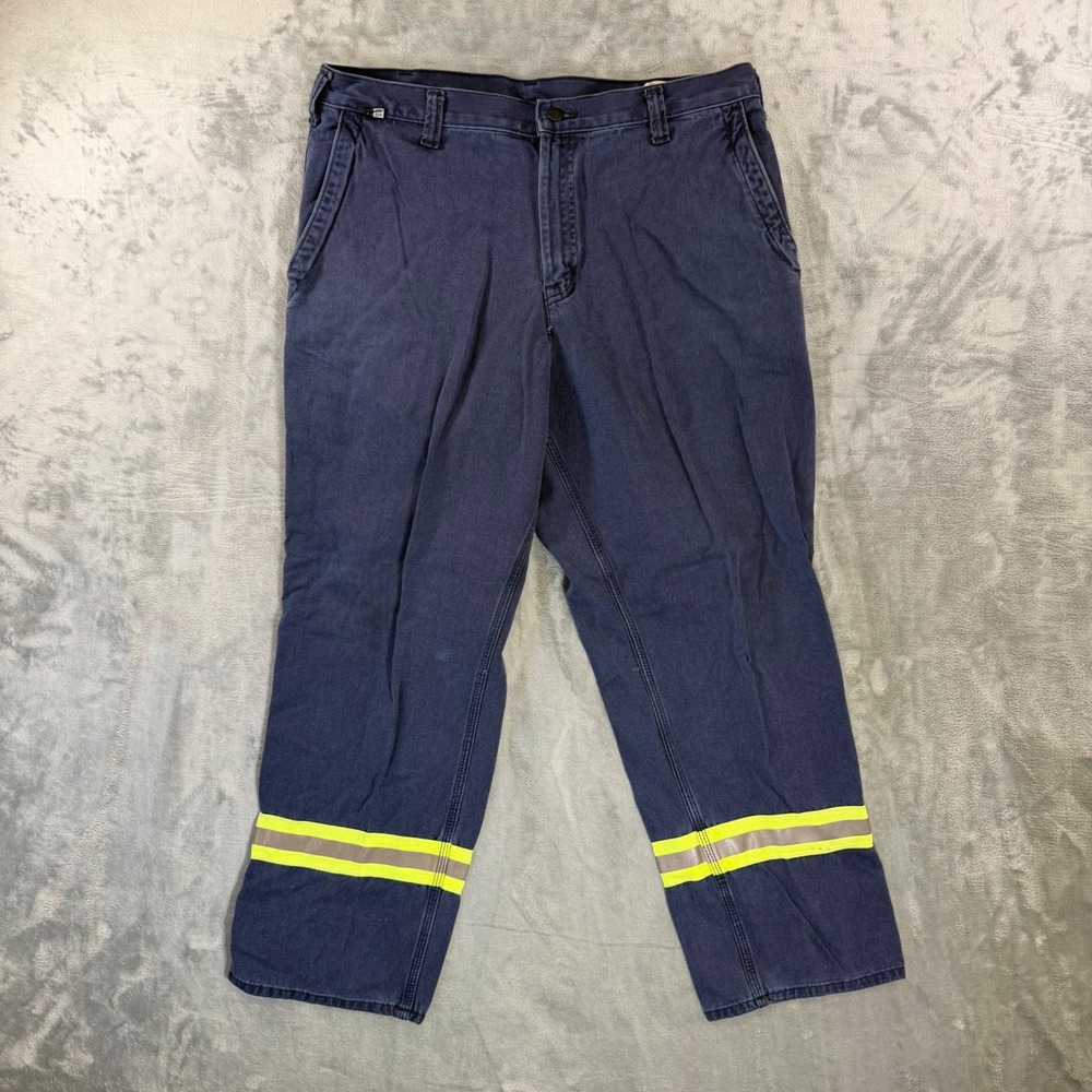 Carhartt FR Hi Vis Work Pants Men's Size 36x30 Navy Blue Flame Resistant